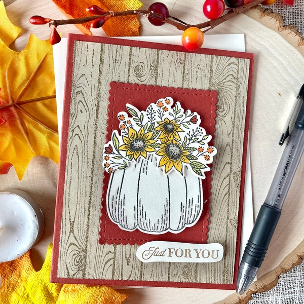 Fall Bridal Shower Card, October Wedding Card, Farmhouse Wedding Card, Country Wedding Card, Floral Pumpkin Bridal Card, Stampin' UP Cards