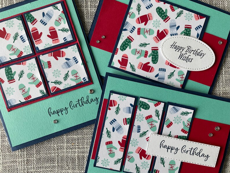 Winter Birthday Card Set, Winter Birthday Gifts, December Birthday Cards, January Birthday Cards, Mitten Cards, Stampin' Up Birthday Cards image 8