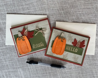 Fall Greeting Card Set, Handmade Autumn Cards, Cards with Pumpkins, Fall Stationery, Stampin' UP Cards, Thanksgiving Cards, Embossed Cards