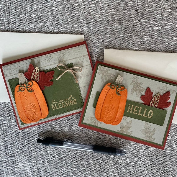 Fall Greeting Card Set, Handmade Autumn Cards, Cards with Pumpkins, Fall Stationery, Stampin' UP Cards, Thanksgiving Cards, Embossed Cards