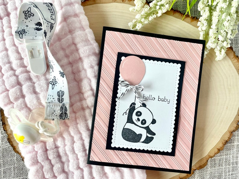 Gender Neutral Baby Shower Card, Panda Baby Shower Card, Unisex Baby Shower Gift, New Parent Gift, Baby Panda Gifts, Stampin' UP Cards Pink