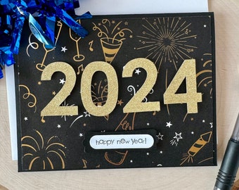New Years Card Kit, DIY New Years Cards, 2024 Card Making Kit, 2024 Greeting Cards, Make Your Own New Years Cards, Gold & Black Party Card