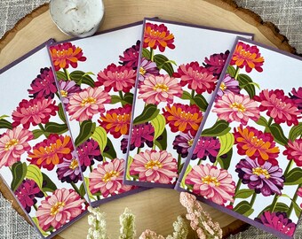 Summer Greeting Card Set, Notecards for Summer, Floral Card Set, Zinnia Greeting Cards, Blank Notecard Packs, Bright Floral Stationery