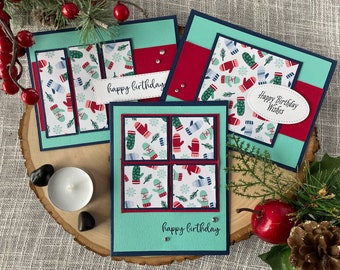 Winter Birthday Card Set, Winter Birthday Gifts, December Birthday Cards, January Birthday Cards, Mitten Cards, Stampin' Up Birthday Cards