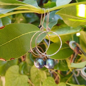 Tahitian Pearls, hand hammered, silver or gold  earrings