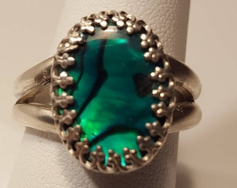 Sterling Silver Abalone Ring set in an Double Silver Band, size 10