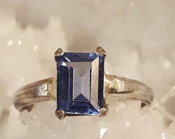 Blue Topaz Solitaire Ring, Size 7.5, Swiss Topaz Ring, Silver Ring, Lab Created Topaz Ring, Blue Topaz Ring, Silver 925 Ring