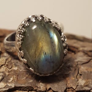 Victorian Style Labradorite  Stone Ring in Sterling Silver