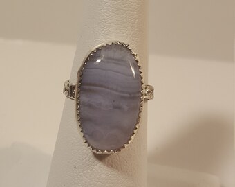Blue Lace Agate Stone Ring, Agate Ring,  Size 6,  Blue Lace Ring, Gemstone Ring. Silver Ring, Stone Ring with Silver 925.