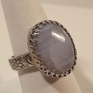 Blue Lace Agate Stone Ring, Size 8, Agate Ring, Blue Lace Ring, Gemstone Ring. Silver Ring, Stone Ring with Silver 925.