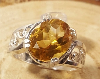 Citrine Solitaire Ring, Citrine Silver Ring, Natural Citrine  Ring, Brazilian Citrine Ring, Yellow Stone Ring, Silver 925, Size 7