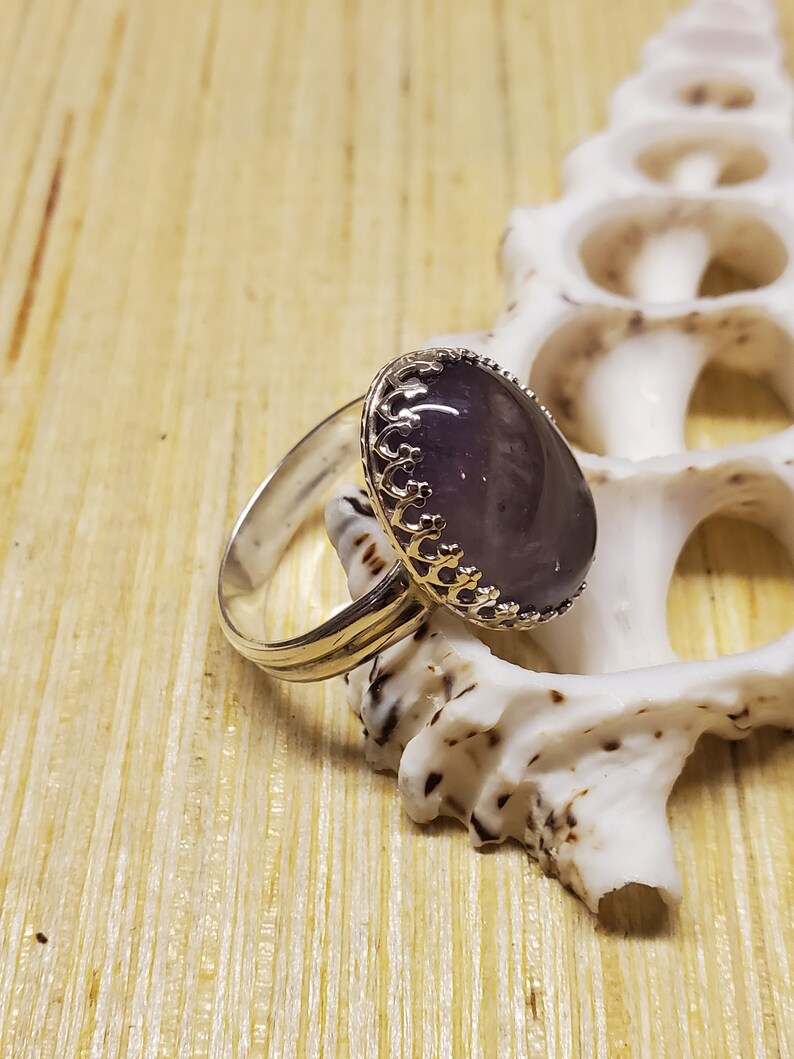 Brazilian Natural Amethyst Cabochon Ring, Size 7 image 3