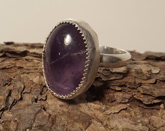 Extraordinary Oval Amethyst Ring, Solitaire Amethyst Ring, Natural Amethyst Ring, Silver Ring, Gemstone Ring, Purple Stone  Ring.