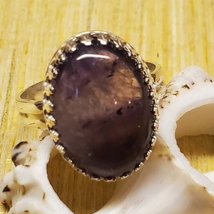 Brazilian Natural Amethyst Cabochon Ring, Size 7 image 1