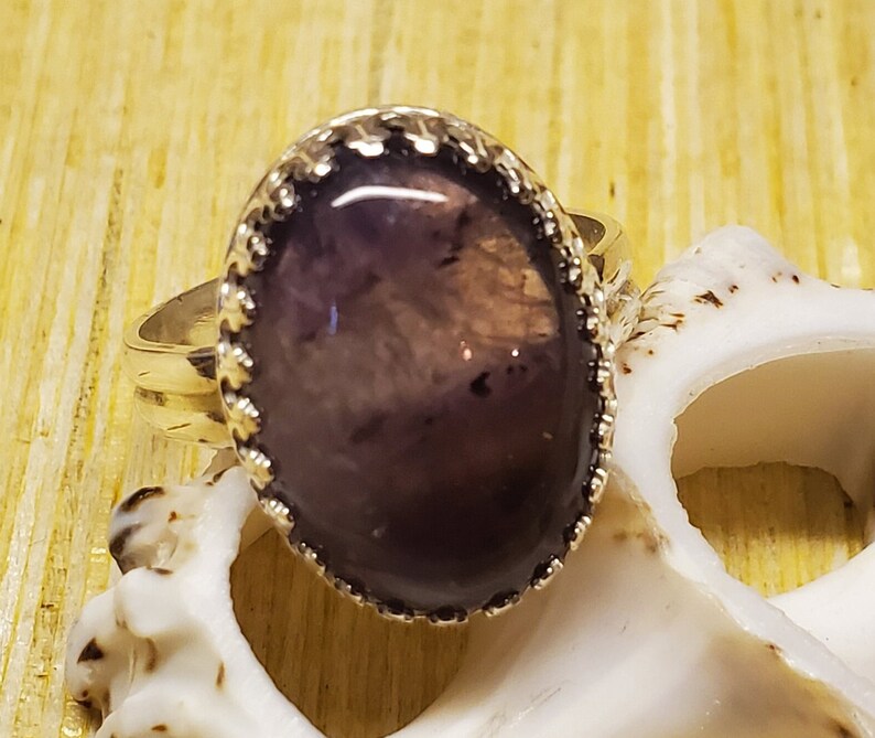 Brazilian Natural Amethyst Cabochon Ring, Size 7 image 1