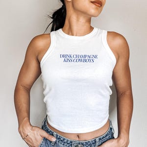 Drink Champagne Kiss Cowboys | Western Shirt | Country Music | Nashville Outfit | 90&#39;s Country | Cowgirl Aesthetic | Women&#39;s Crop Top