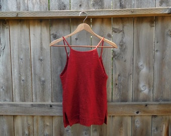 Knitted Top // Handmade // Summer Top // Knitted // Red // Tank Top // Knitted Tank // Spaghetti Straps