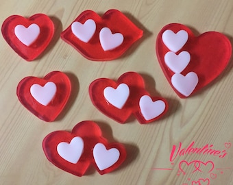 Valentine's Day Soaps of your choice with Valentine's Cards. Simple hearts, double hearts, Lips, Cupid, or mixed soaps. Big and small soaps.