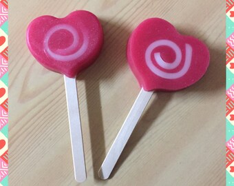 Lollipop Soaps for Valentine's Day. Lollipop soap. Heart soap. Valentine's soap. Embed Soap. Handmade gift.