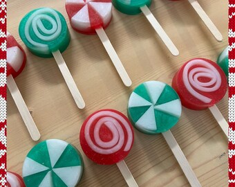Christmas Lollipops of your choice. (Spiral style, Triangle style or Mixed Soaps) Christmas soap. Lollipop soap. Green or Red lollipop soap.