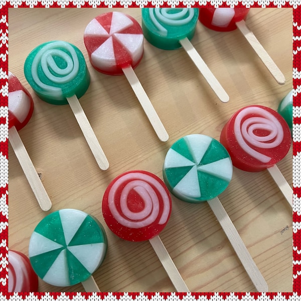 Christmas Lollipops of your choice. (Spiral style, Triangle style or Mixed Soaps) Christmas soap. Lollipop soap. Green or Red lollipop soap.