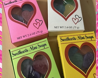 Mini soaps in a box. Conversation hearts soaps. Extra small soaps. Sweetheart soaps. Heart soaps. Valentine's Day soap. [6 soaps in a box]