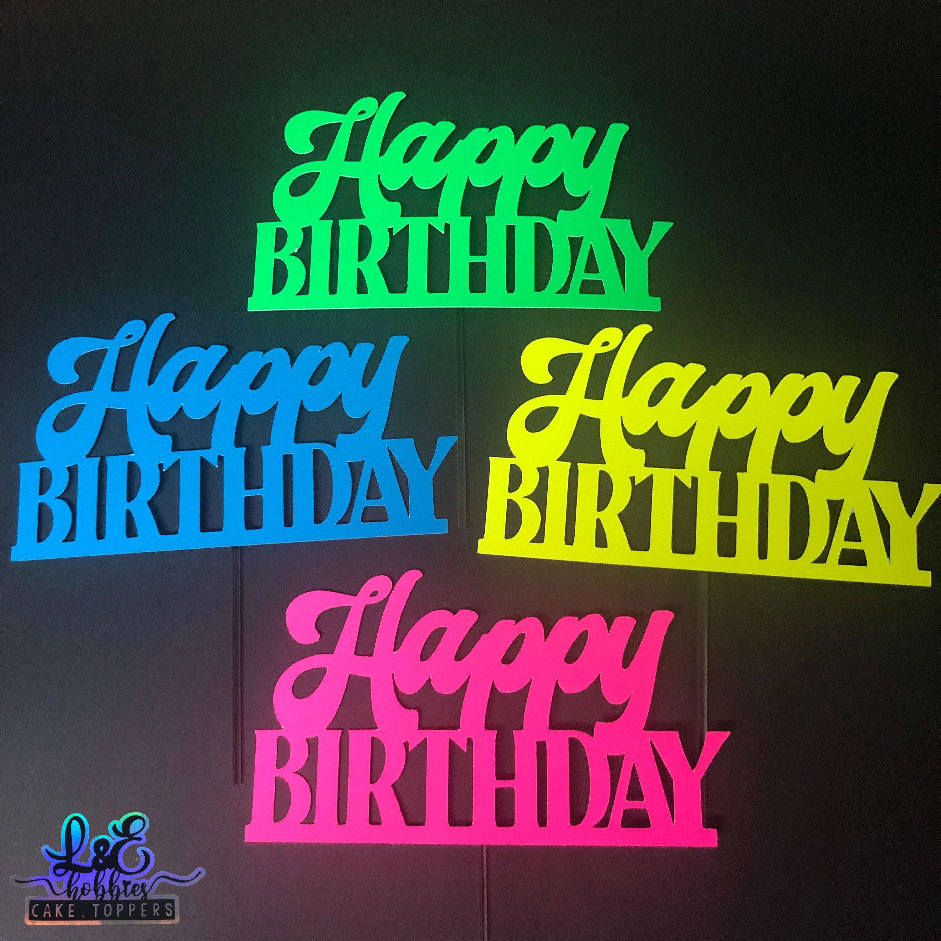 Neon Happy Birthday Cake Topper. Neon Happy Birthday Glow in the Dark ...