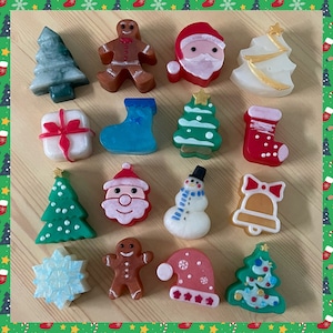 Christmas soaps of your choice that glow in the dark. Small-size soaps. (23 different styles; Trees, Santa Claus, Snowmen, Gingerbread Men)