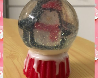 Penguin Snow Globe soap. 2 different penguins. Big-sized soap. Embed soap. Christmas soap. Penguin Soap. Snow globe soap.