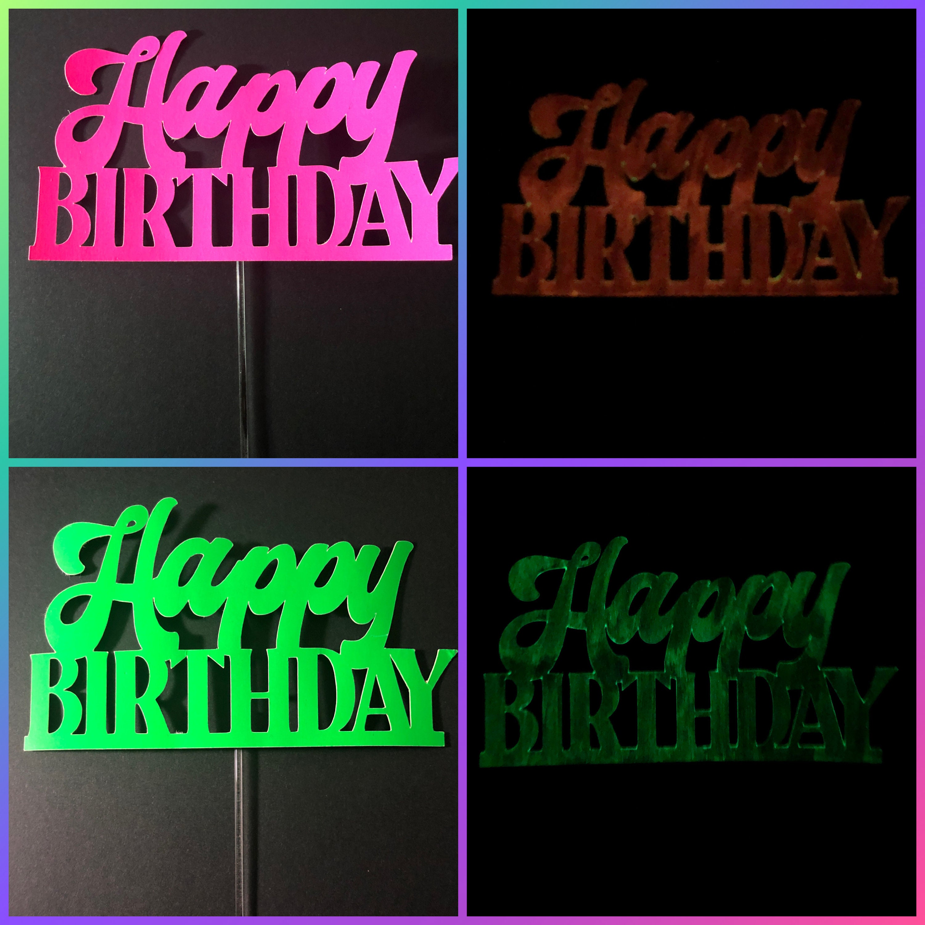 Neon Happy Birthday Cake Topper. Neon Happy Birthday Glow in - Etsy