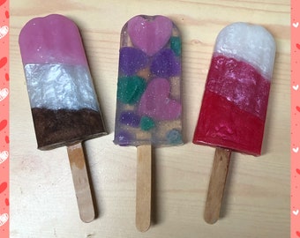 Valentine’s Day, Popsicle Soaps, of your choice (3 different styles). Valentine's soap. Popsicle soap. Heart soap. Tricolor popsicle soap.