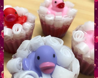 Duck cupcake soap. For Valentine's Day. 5 different colors of ducks. Soap with a plastic duck. Cupcake soap. Duck soap.