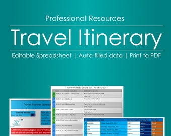 Travel Itinerary Planner - Editable Spreadsheet