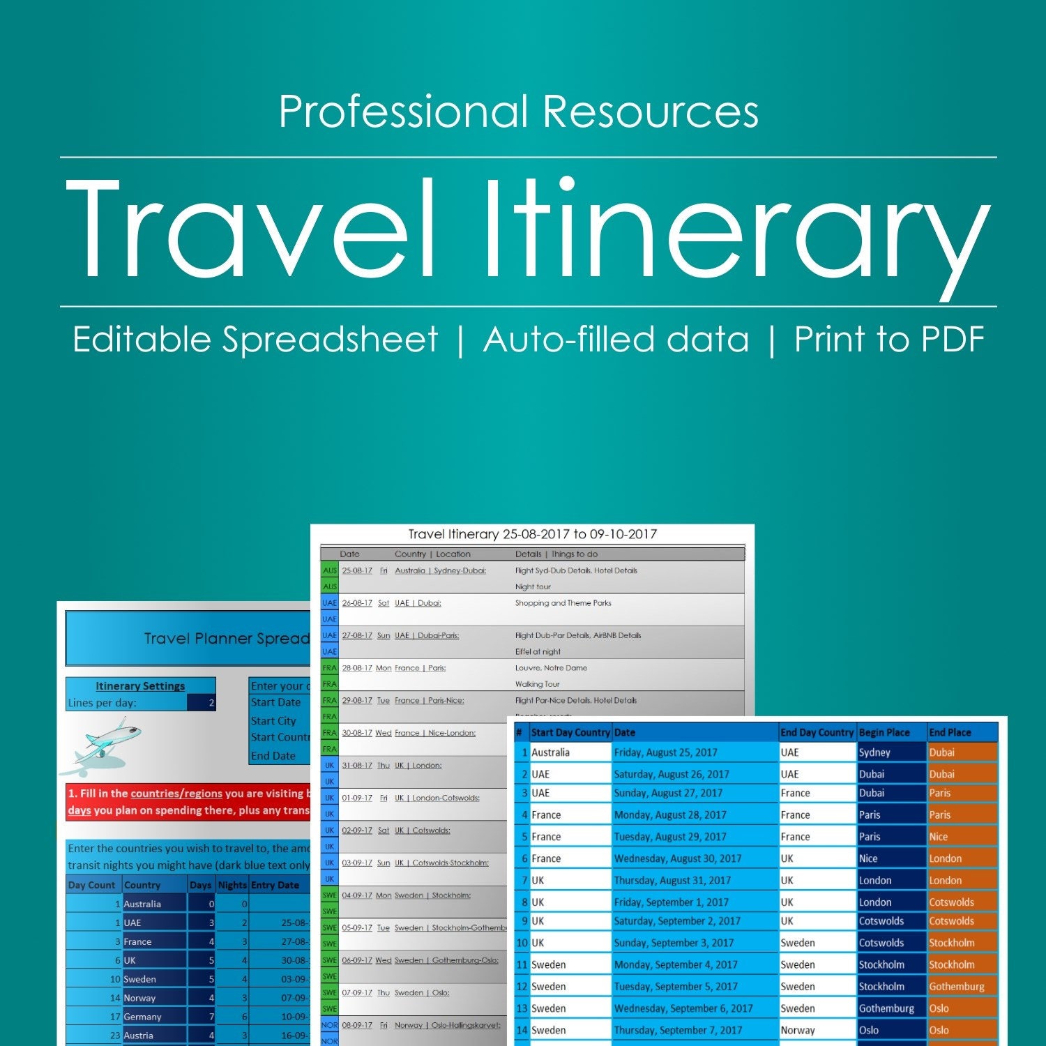 Travel Itinerary Planner Editable Spreadsheet  Etsy