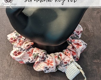 Pink Floral Fabric Scrunchie Key Fob Wristlet | Fabric Key Chain