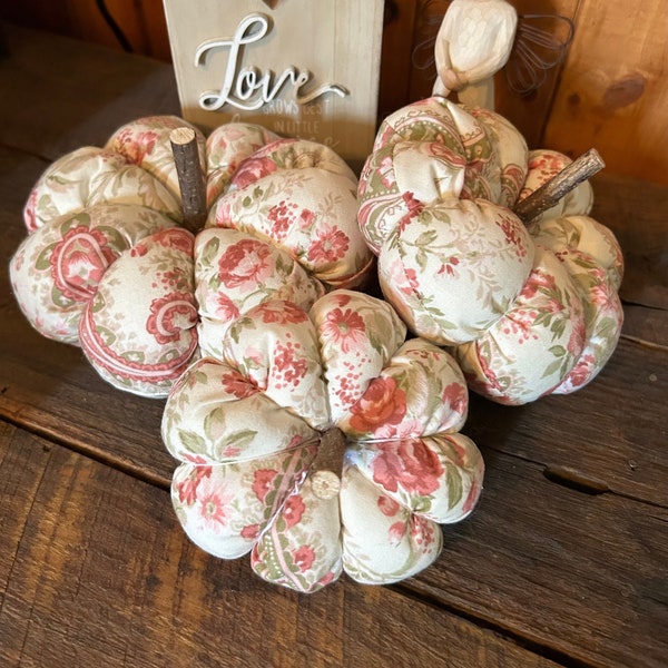 Pink Paisley Shabby Chic Fabric Pumpkins, Farmhouse, tier shelf, fall pumpkins, thanksgiving, wedding deco, fall wedding, boho pumpkins