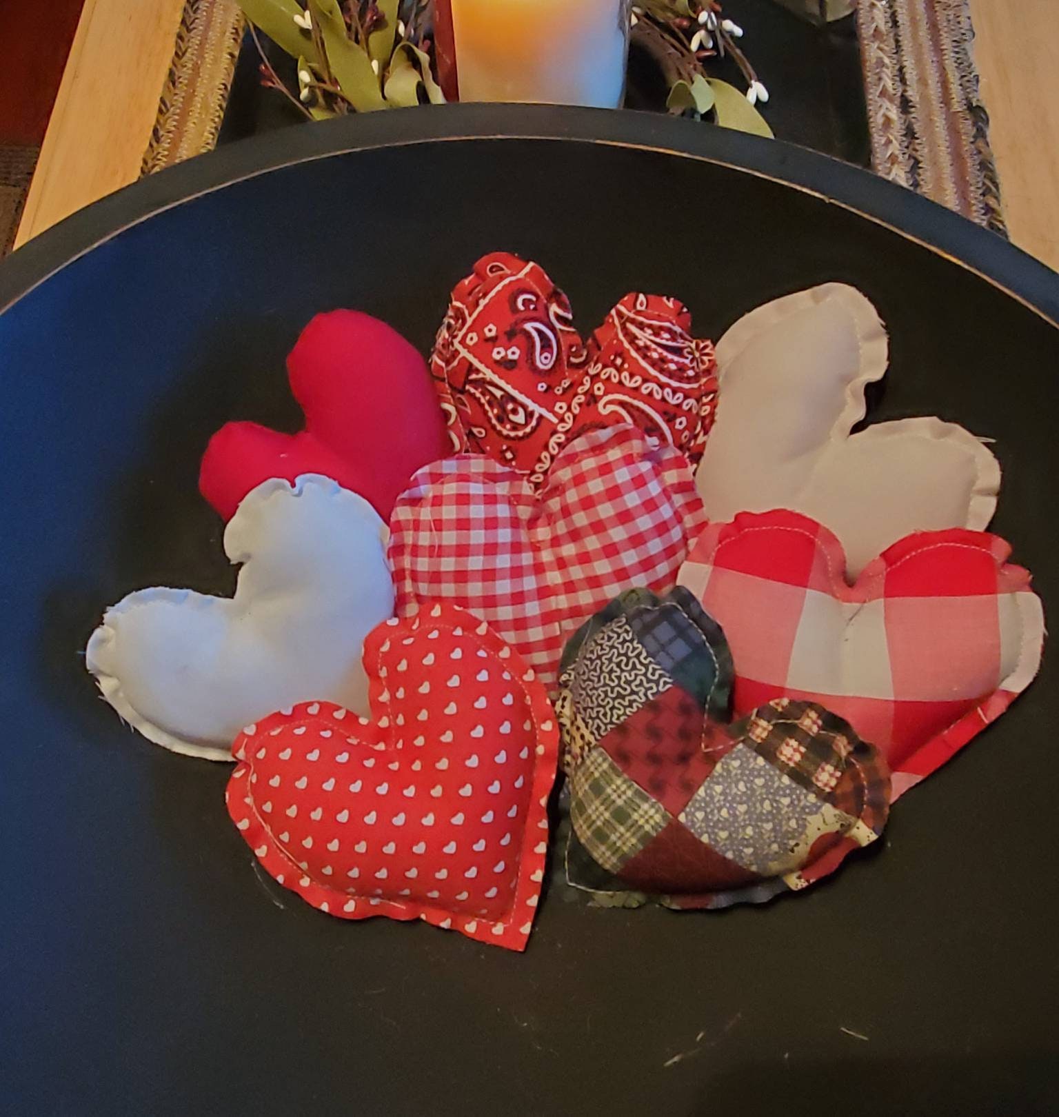 Buffalo plaid, buffalo check, homespun plaid fabric hearts, valentine…
