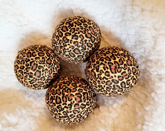 Leopard Print Rag Balls Ornaments,  fall centerpiece, fall decorations, country, rustic, tier shelf decor, trendy