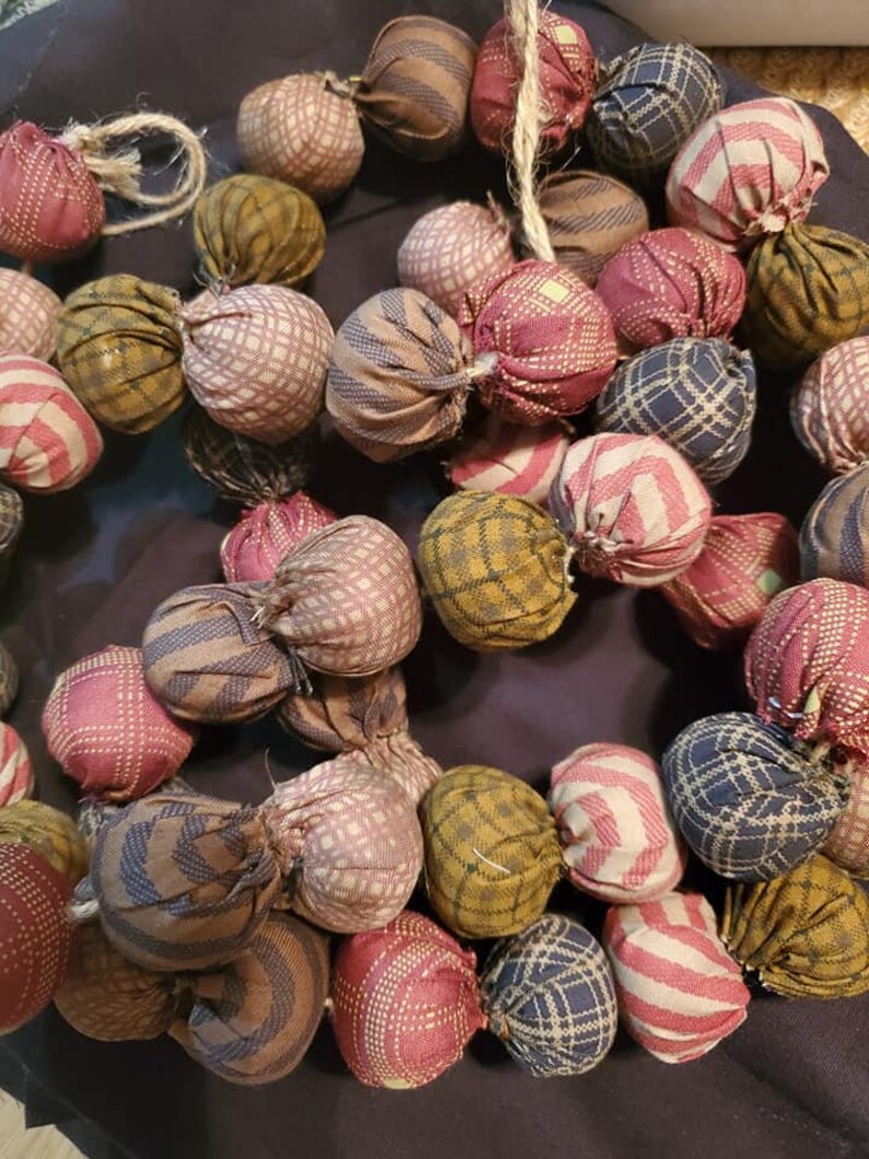 Rag ball garland primitive rag balls farmhouse bowl filler Etsy