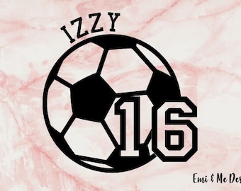 Custom Soccer Ball Decal with name and number/Team Soccer Decal/Car Decal/ Tumbler Decal/ Laptop Decal/ Phone Decal/ DIY