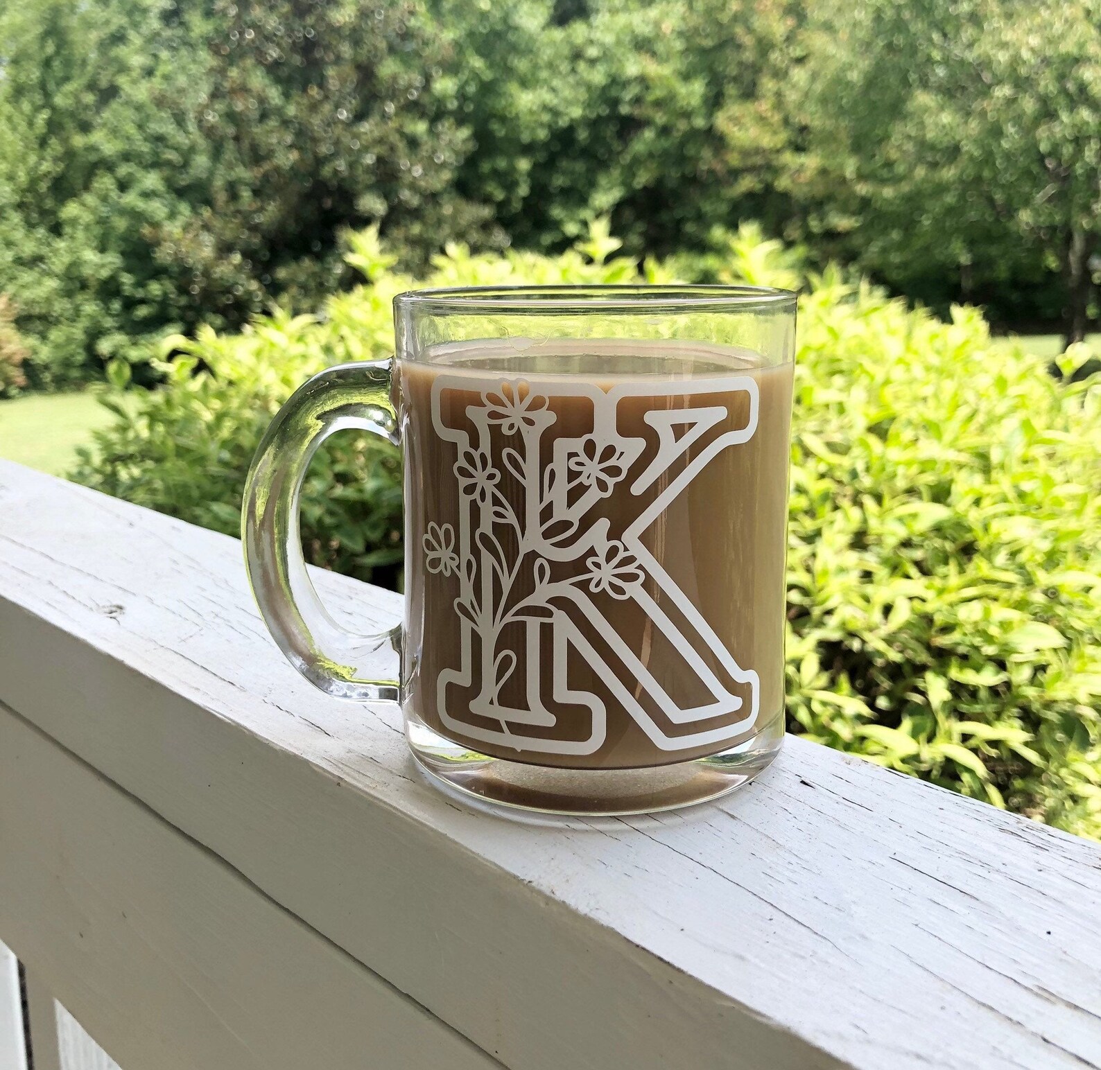 Floral Letter Glass Coffee Mug/ Single Letter Monogram/ Coffee Etsy