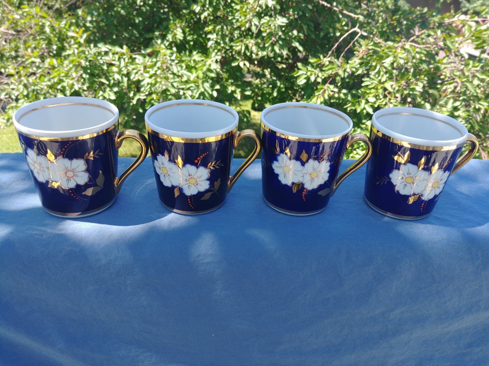 Small Coffee Mugs, Espresso, Vintage, USSR, Cobalt Blue, Hand Painted ...