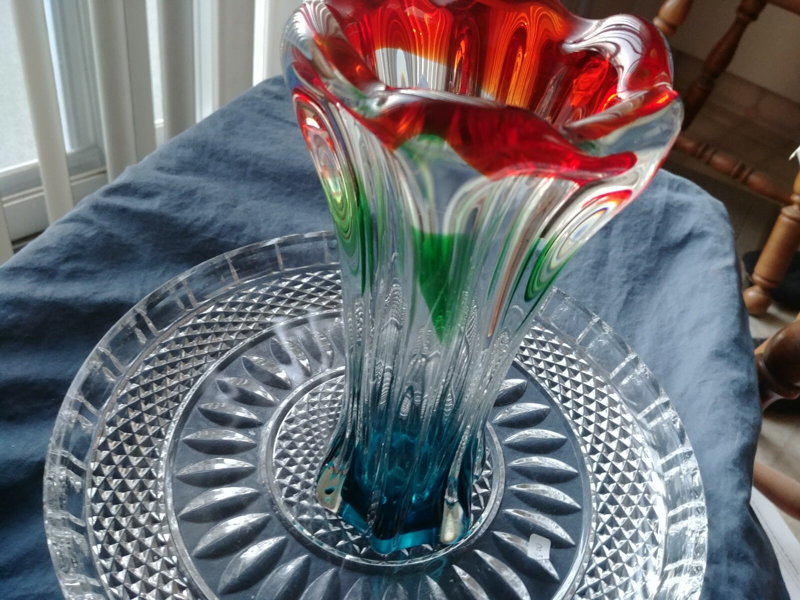 Splash Vase, Murano Style, Vintage, Blue, Green, Red, Amazing Color