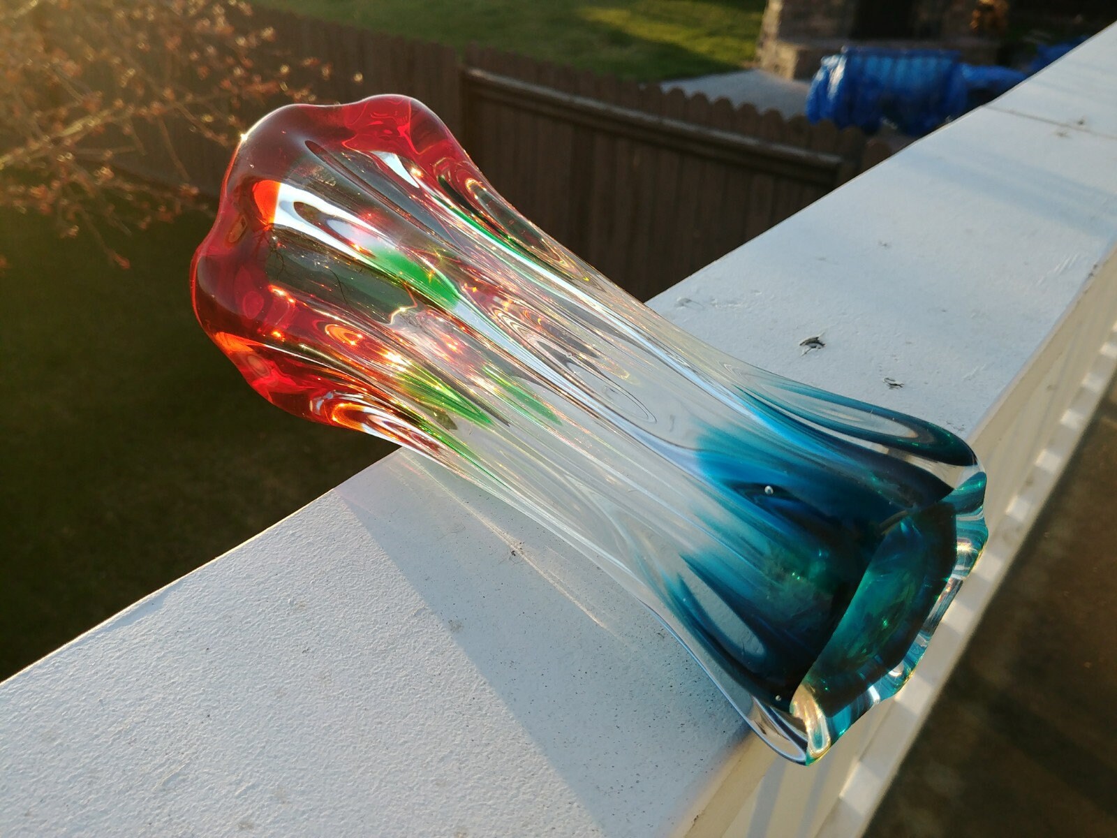 Splash Vase, Murano Style, Vintage, Blue, Green, Red, Amazing Color