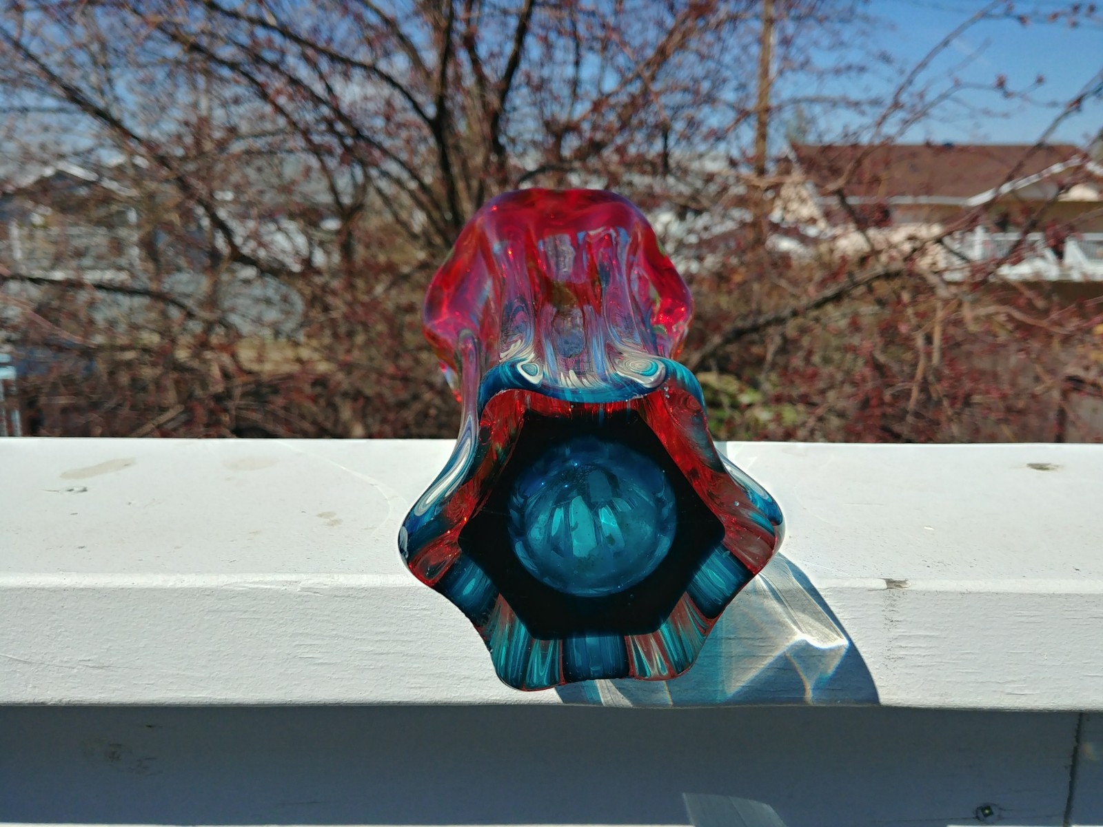 Splash Vase, Murano Style, Vintage, Blue, Green, Red, Amazing Color