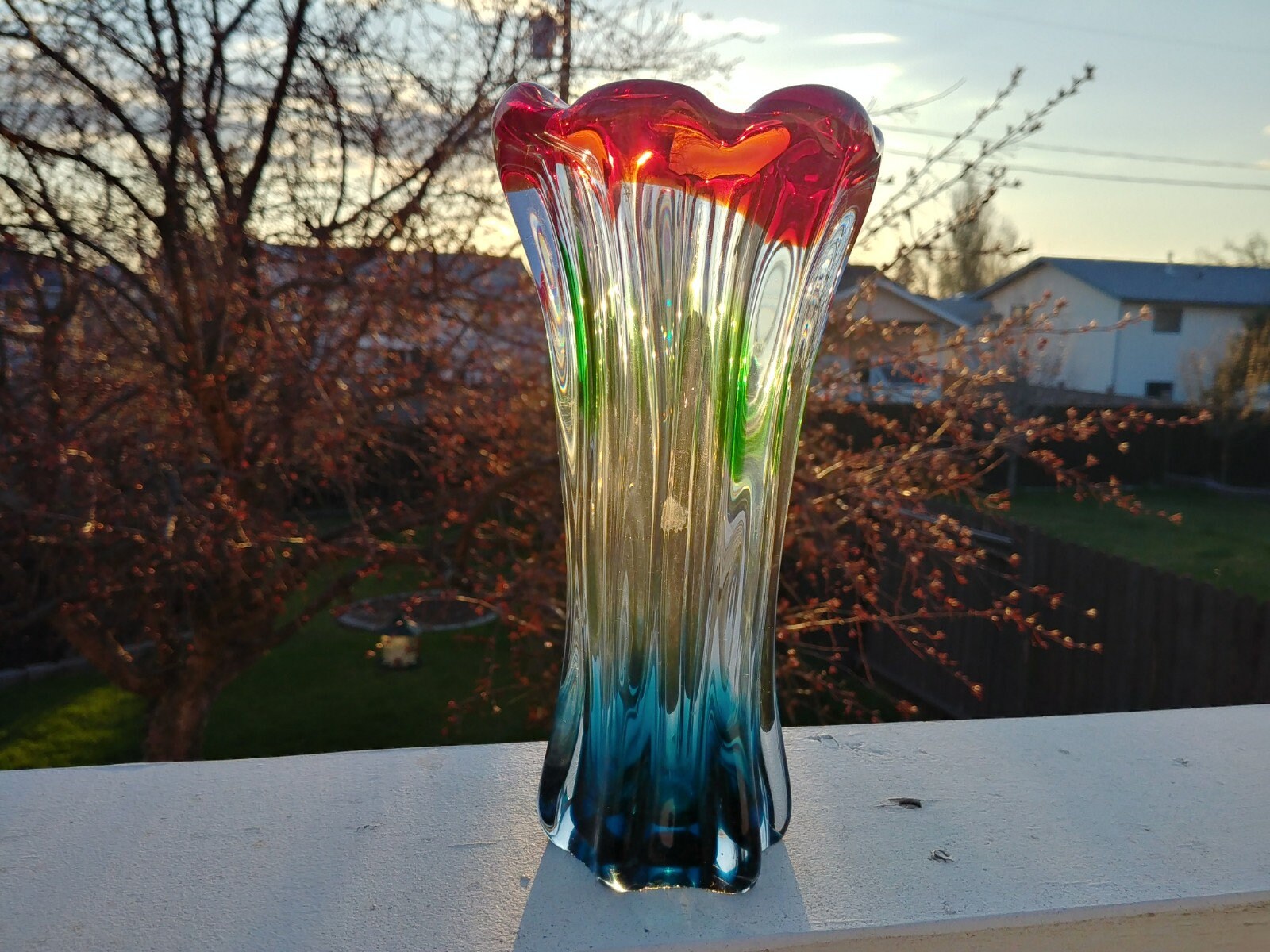 Splash Vase, Murano Style, Vintage, Blue, Green, Red, Amazing Color