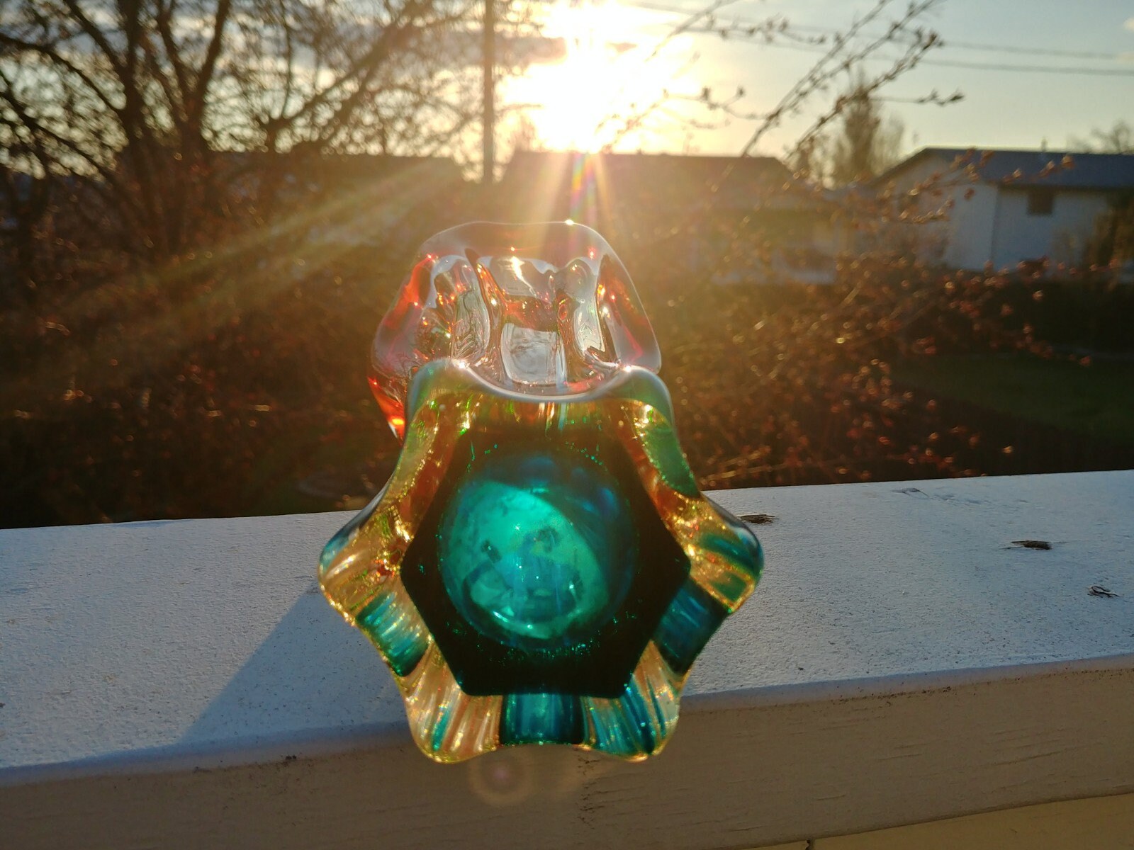 Splash Vase, Murano Style, Vintage, Blue, Green, Red, Amazing Color