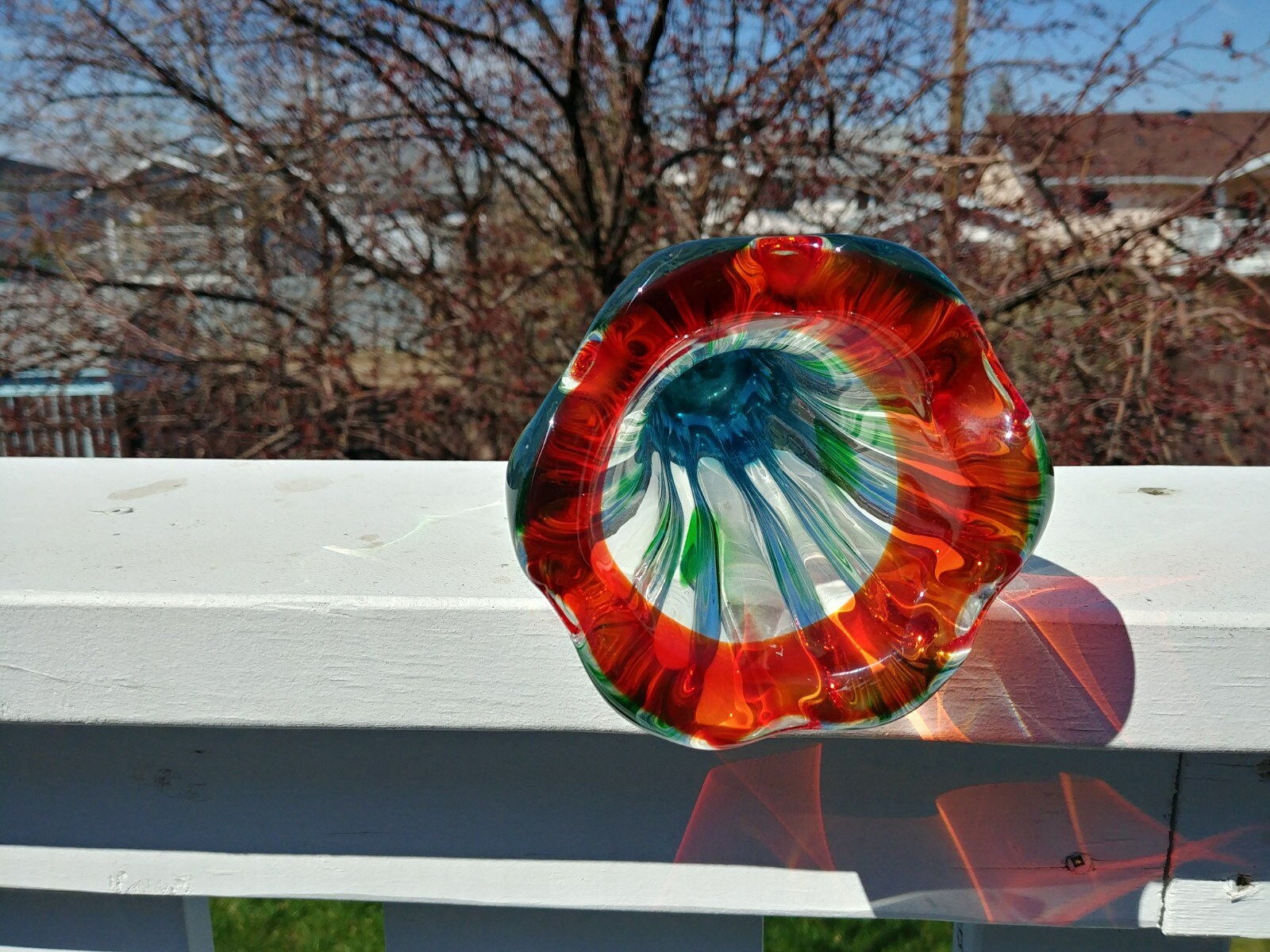 Splash Vase, Murano Style, Vintage, Blue, Green, Red, Amazing Color