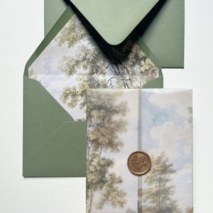 Lacie | Landschafts-Pergamentpapier für 5x7-Einladungen und passenden Umschlag, Kunst-Landschafts-Pergamentpapier, bedrucktes Vellumpapier, Wrap/Umschlag