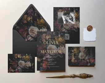 Laisha: Moody Floral Wedding Invitations, Printable Wedding Invitations, Moody Floral Wedding Decor, Invitation Template, Templett